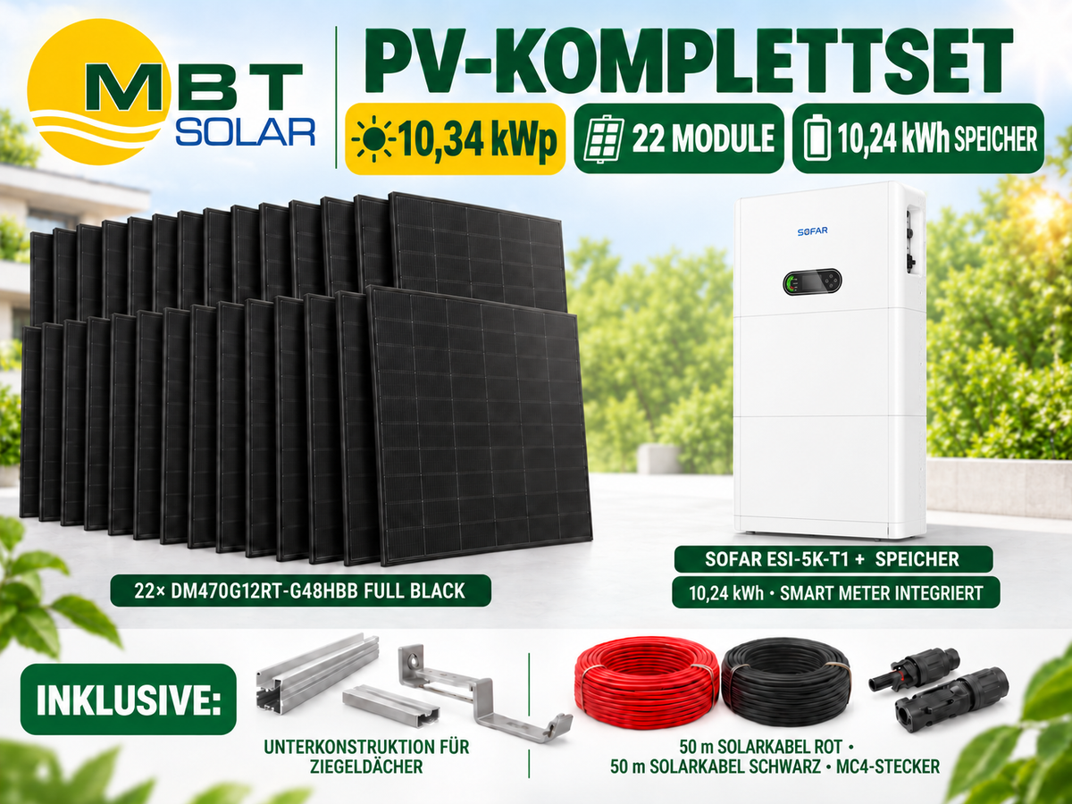 PV-Komplettset mit Speicher – 10,34 kWp inkl. 10,24 kWh Speicher