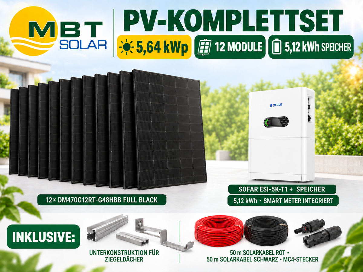 PV-Komplettset mit Speicher – 5,64 kWp inkl. 5,12 kWh Speicher